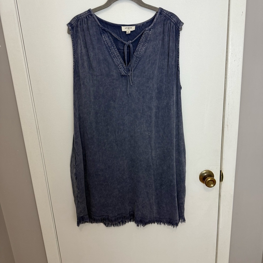 Umgee Blue Tie-Front Denim Dress size M sleeveless